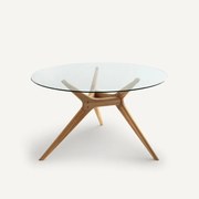 Ronde tafel van glas en massief eikenhout, Maricielo