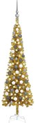 vidaXL Kerstboom met LED's en kerstballen smal 120 cm goudkleurig