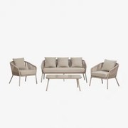 Tuinset Met 2-zitsbank, 2 Stoelen Van Gevlochten Touw En Salontafel Arhiza Moka Bruin - Sklum