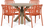 Tuinset Ronde Tuintafel 4 personen 120 cm Kunststof Oranje  Domani Furniture Alba/Sand