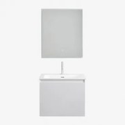 Macrae Houten Badkamermeubelset Met Geïntegreerde Wastafel Wit & Rechthoekige Led En Anticondens 60x70 Cm Riben & Wit ↑20 - Sklum