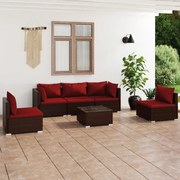 vidaXL 6-delige Loungeset met kussens poly rattan bruin