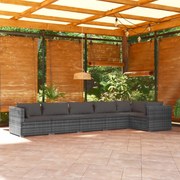 vidaXL 6-delige Loungeset met kussens poly rattan grijs