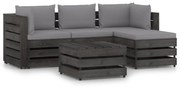 vidaXL 5-delige Loungeset met kussens grijs geïmpregneerd hout