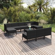 vidaXL 11-delige Loungeset met kussens poly rattan zwart