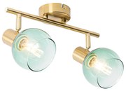 Art Deco spot goud met groen glas 2-lichts - Vidro
