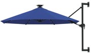 vidaXL Wandparasol met LED's en metalen paal 300 cm blauw