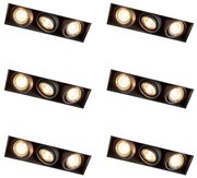 Set van 6 Inbouwspot zwart draai- en kantelbaar trimless 3-lichts - Oneon
