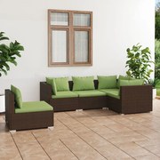 vidaXL 5-delige Loungeset met kussens poly rattan bruin