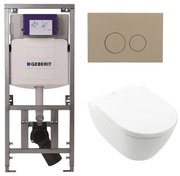 Villeroy Boch Subway 2.0 DirectFlush Toiletset - softclose - geberit reservoir - qeramiq bedieningsplaat taupe ronde knoppen - wit 0701131/ga26028/SW729014/SW1182666/SW1102378