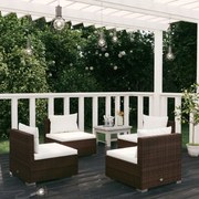 vidaXL 4-delige Loungeset met kussens poly rattan bruin