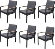 Costa Rica dining tuinstoel aluminium antraciet set van 6