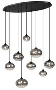 Moderne hanglamp zwart met smoke glas 9-lichts - Jia