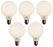 Set van 5 E27 dimbare LED lamp opaal G95 5W 450 lm 3000K