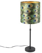 Stoffen Tafellamp zwart met velours kap pauw met goud 25 cm - Parte Klassiek / Antiek E27 cilinder / rond rond Binnenverlichting Lamp