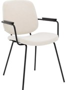 Goossens Eetkamerstoel Hjalmar wit stof met armleuning, modern design