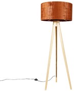 Vloerlamp hout met stoffen kap oranje 50 cm - Tripod Classic Landelijk E27 rond Binnenverlichting Lamp