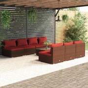 vidaXL 8-delige Loungeset met kussens poly rattan bruin