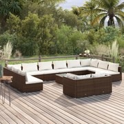 vidaXL 13-delige Loungeset met kussens poly rattan bruin