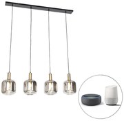 Eettafel / Eetkamer Smart hanglamp met dimmer zwart met smoke glas 4-lichts incl. Wifi A60 - Zuzanna Design E27 Binnenverlichting Lamp