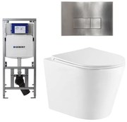 QeramiQ Dely Toiletset - 36.3x51.7cm - diepspoel - rimless - Geberit UP320 inbouwreservoir - met Burda frame - softclose toiletzitting - steel bedieningsplaat - rechtehoekige knoppen - wit glans SW1026255/0701131/SW706195/SW1159504