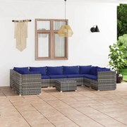 vidaXL 10-delige Loungeset met kussens poly rattan grijs