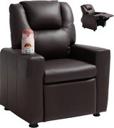 VEVOR Kinderfauteuil met bekerhouders, 101°-121° verstelbare rugleuning, PU-leren relaxfauteuil met voetenbank, draagvermogen 41 kg, relaxfauteuil voor jongens en meisjes (bruin)