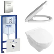 Villeroy & Boch O.Novo Toiletset - softclose en quickrelease zitting - bedieningsplaat verticaal/horizontaal chroom mat - wit 0720002/0729205/0124182/1024992/