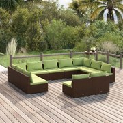 vidaXL 11-delige Loungeset met kussens poly rattan bruin