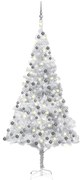 vidaXL Kunstkerstboom met LED's en kerstballen 240 cm PET zilverkleur