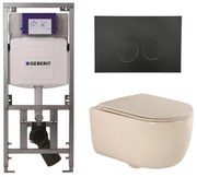 QeramiQ Dely Swirl Toiletset - 36.3x51.7cm - Geberit UP320 inbouwreservoir - met Burda frame - slim zitting - mat zwarte bedieningsplaat - ronde knoppen - beige 0701131/SW706188/SW1000770/SW1026259