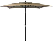 vidaXL Parasol 3-laags met aluminium paal 2,5x2,5 m taupe