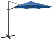 vidaXL Zweefparasol met paal en LED-verlichting 300 cm azuurblauw