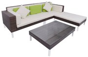 vidaXL 4-delige Loungeset met kussens poly rattan bruin