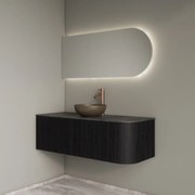 Gliss Design Alluro badmeubel ribbelfront met ronding rechts 120cm black en zwart leisteen toppaneel