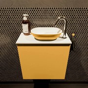 Mondiaz Fowy toiletmeubel 50cm ocher met gele waskom rechts en kraangat