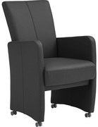 Goossens Excellent Eetkamerstoel Riva antraciet leer met armleuning en met wielen, stijlvol landelijk