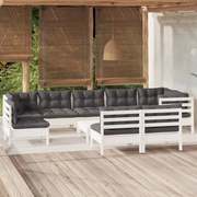 vidaXL 10-delige Loungeset met kussens massief grenenhout wit