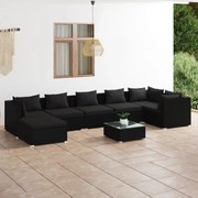 vidaXL 8-delige Loungeset met kussens poly rattan zwart