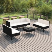 vidaXL 8-delige Loungeset met kussens poly rattan zwart