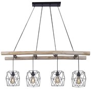 Eettafel / Eetkamer Industriële hanglamp zwart met hout 4-lichts - Mediena Industriele / Industrie / Industrial, Landelijk E27 Binnenverlichting Lamp