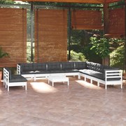 vidaXL 12-delige Loungeset met kussens massief grenenhout wit