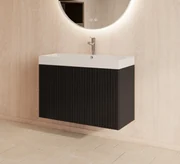 Gliss Design Hybris badmeubel met ribbelfront 60cm black veneer met mat witte wastafel met 1 kraangat Lako