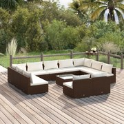 vidaXL 12-delige Loungeset met kussens poly rattan bruin