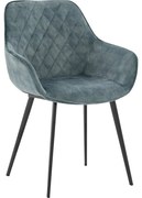 Goossens Basic Eetkamerstoel Ebi blauw velvet stof  met armleuning, elegant chic