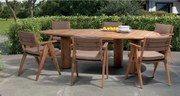 4 Seasons Outdoor Mats tuinset teak met Corsica tuintafel met kiezelvormig blad 240 x 130 cm Tuinset beige weerbestendig