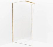 Aqua Vista Inloopdouche - 90x200cm - afgeronde glaswand - helder glas - wandarm - geborsteld messing PVD (Goud) SW1245009/SW797910