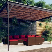 vidaXL 9-delige Loungeset met kussens poly rattan bruin