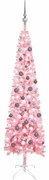 vidaXL Kerstboom met LED's en kerstballen smal 210 cm roze