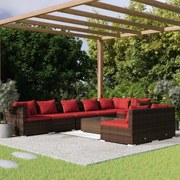 vidaXL 9-delige Loungeset met kussens poly rattan bruin